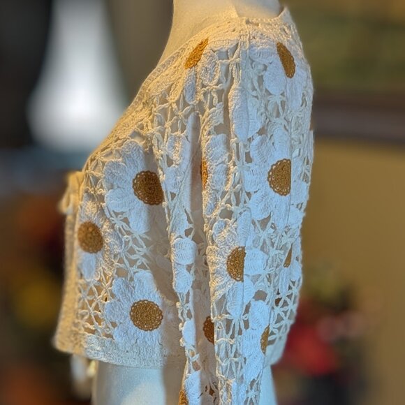 BOHO Spring Crochet Daisy Cardigan, Size XL - Picture 2 of 7